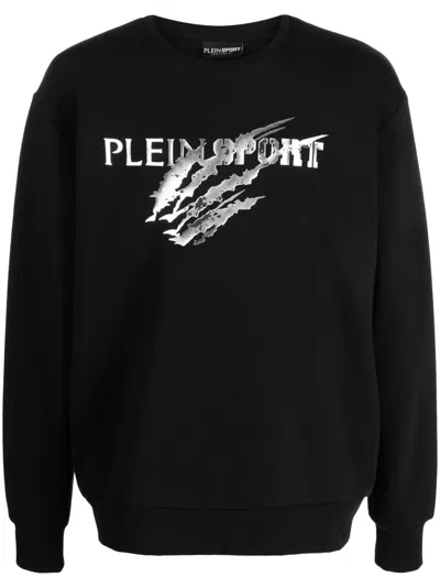 Plein Sport Ls Scratch Logo-print Sweatshirt In Black
