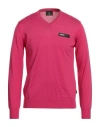 Plein Sport Man Sweater Fuchsia Size Xxl Merino Wool In Pink