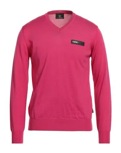 Plein Sport Man Sweater Fuchsia Size Xxl Merino Wool In Pink