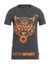 Plein Sport Man T-shirt Charcoal Size S Cotton, Polyester, Elastane