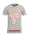 Plein Sport Man T-shirt Light Grey Size S Cotton, Polyester, Elastane