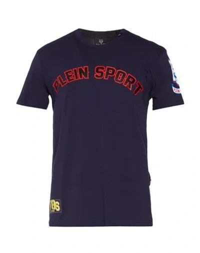 PLEIN SPORT PLEIN SPORT MAN T-SHIRT NAVY BLUE SIZE M COTTON, ELASTANE