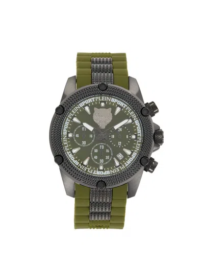 Plein Sport Men's Hurricane Ip Black Stainless Steel Case, Silicone Strap Chronograph Watch/44mm