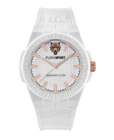 PLEIN SPORT MEN'S LASERSTRIKE THREE HAND QUARTZ WHITE SILICONE STRAP WATCH, 42MM