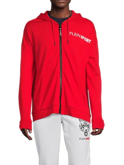 Plein Sport Men's Logo Hooded Zip Up Sweatshirt In Red