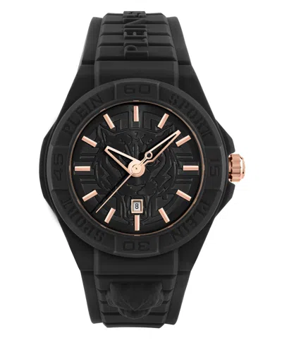 PLEIN SPORT MEN'S NEW FEARLESS 3 HAND DATE QUARTZ BLACK SILICONE STRAP 46MM