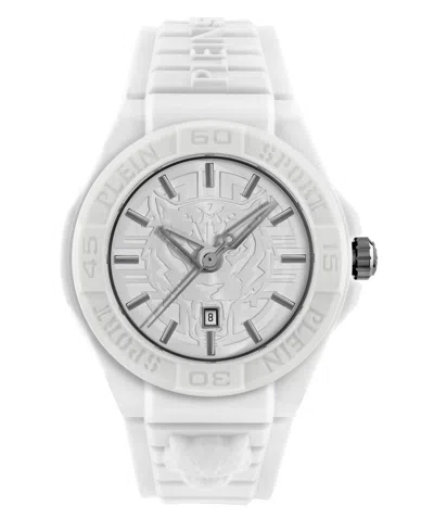 PLEIN SPORT MEN'S NEW FEARLESS 3 HAND DATE QUARTZ WHITE SILICONE STRAP 46MM