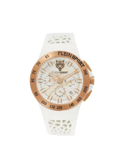 Plein Sport Men's Thunderstorm Ip Rose Goldtone Stainless Steel Case, Silicone Strap Chronograph Watch/43mm In White Rose Gold