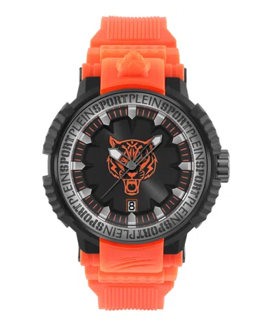 Plein Sport Men's Tiger Power 3 Hand Date Quartz Orange Silicone Strap 45mm In Black