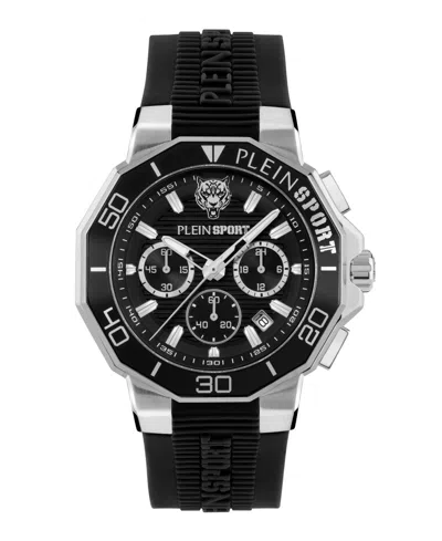 PLEIN SPORT MEN'S TITAN CHRONOGRAPH DATE QUARTZ BLACK SILICONE STRAP WATCH, 46MM