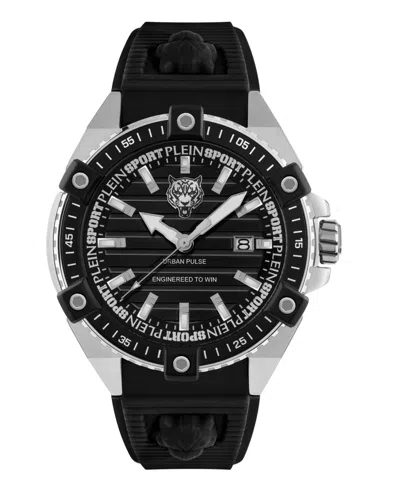 PLEIN SPORT MEN'S URBAN PULSE 3 HAND DATE QUARTZ BLACK SILICONE STRAP 47MM