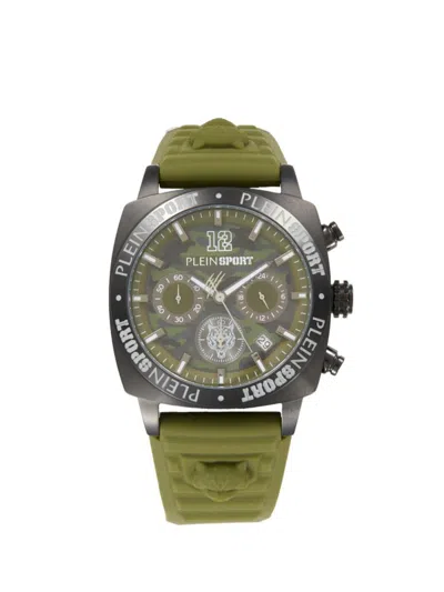 Plein Sport Men's Wildcat Ip Black Stainless Steel Case, Silicone Strap Chronograph Watch/40mm