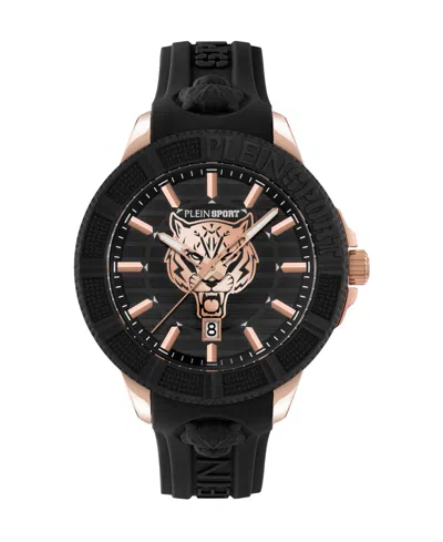 PLEIN SPORT MENS CITY RUSH 3 HAND DATE QUARTZ BLACK SILICONE STRAP 45MM