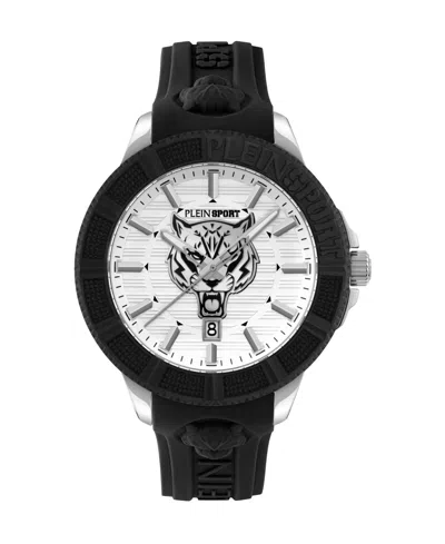 PLEIN SPORT MENS CITY RUSH 3 HAND DATE QUARTZ BLACK SILICONE STRAP 45MM