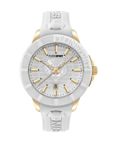 PLEIN SPORT MENS CITY RUSH 3 HAND DATE QUARTZ WHITE SILICONE STRAP 45MM