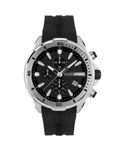 Plein Sport Mens Impact Chronograph Date Quartz Black Silicone Strap 46mm