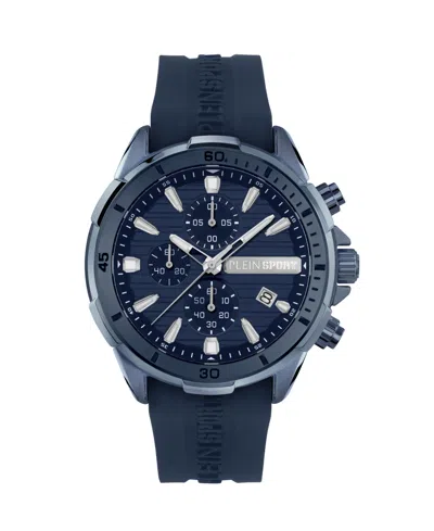 PLEIN SPORT MENS IMPACT CHRONOGRAPH DATE QUARTZ BLUE SILICONE STRAP 46MM