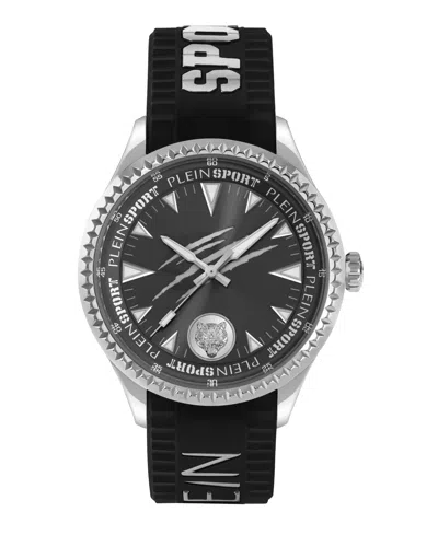 PLEIN SPORT MENS LINEMAN 3 HAND QUARTZ BLACK SILICONE STRAP 45MM