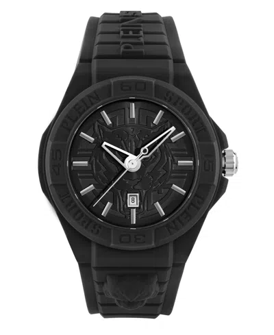 Plein Sport Mens New Fearless 3 Hand Date Quartz Black Silicone Strap 46mm