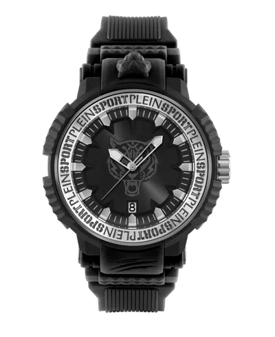 PLEIN SPORT MENS TIGER POWER 3 HAND DATE QUARTZ BLACK SILICONE STRAP 45MM