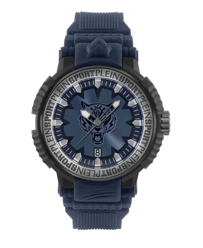 PLEIN SPORT MENS TIGER POWER 3 HAND DATE QUARTZ BLUE SILICONE STRAP 45MM
