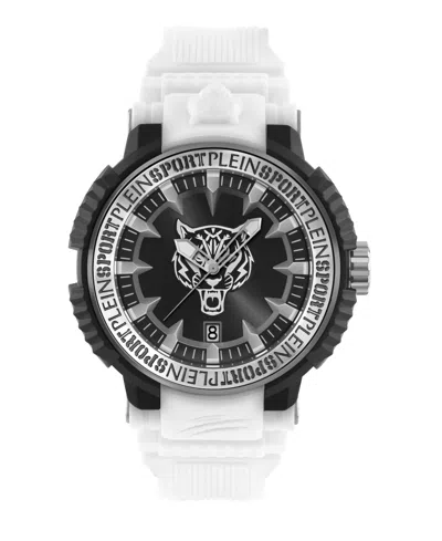PLEIN SPORT MENS TIGER POWER 3 HAND DATE QUARTZ WHITE SILICONE STRAP 45MM