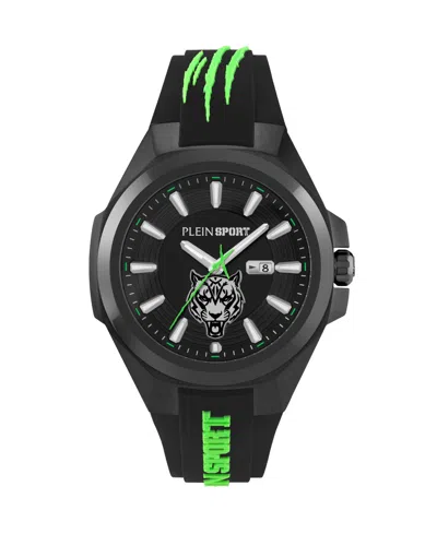 PLEIN SPORT MENS TIGERMASTER 3 HAND DATE QUARTZ BLACK SILICONE STRAP 47MM