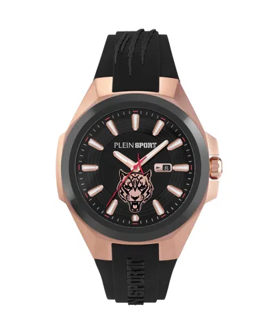 PLEIN SPORT MENS TIGERMASTER 3 HAND DATE QUARTZ BLACK SILICONE STRAP 47MM