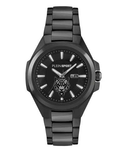 Plein Sport Mens Tigermaster Three Hand Date Quartz Black Stainless Steel 47mm