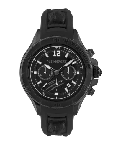 Plein Sport Mens Warrior Tech Chronograph Date Quartz Black Silicone 47.5mm