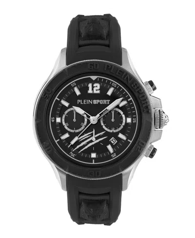 PLEIN SPORT MENS WARRIOR TECH CHRONOGRAPH DATE QUARTZ BLACK SILICONE STRAP 47.5MM