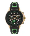 Plein Sport Mens Warrior Tech Chronograph Date Quartz Green Silicone Strap 47.5mm In Black