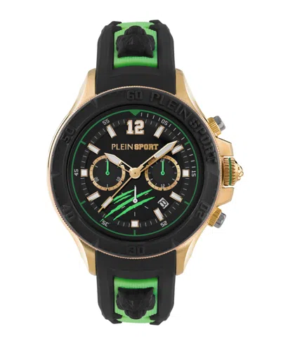 PLEIN SPORT MENS WARRIOR TECH CHRONOGRAPH DATE QUARTZ GREEN SILICONE STRAP 47.5MM