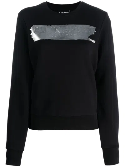 Plein Sport Metallic-logo Cotton Sweatshirt In Black