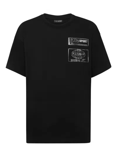 Plein Sport Metallic-logo Cotton T-shirt In Black