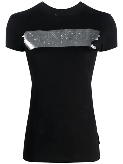 Plein Sport Metallic Logo-print Stretch-cotton T-shirt In Black