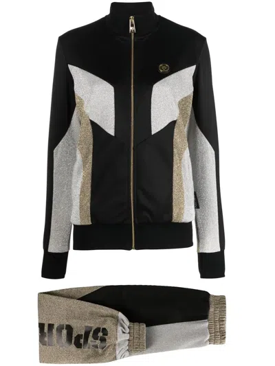 Plein Sport Metallic-panelled Tracksuit Set In Black
