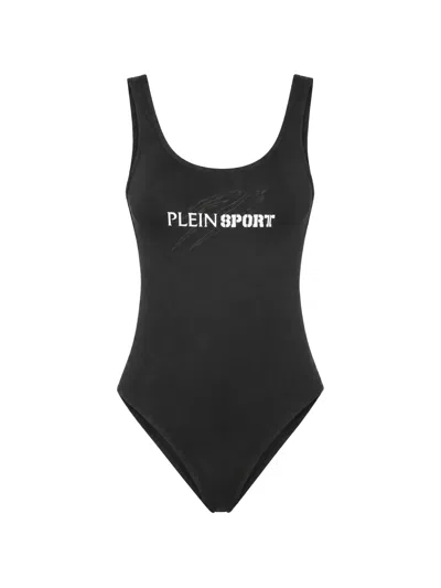 Plein Sport Monokini Logo-print Scoop-neck Swimsuit In Black