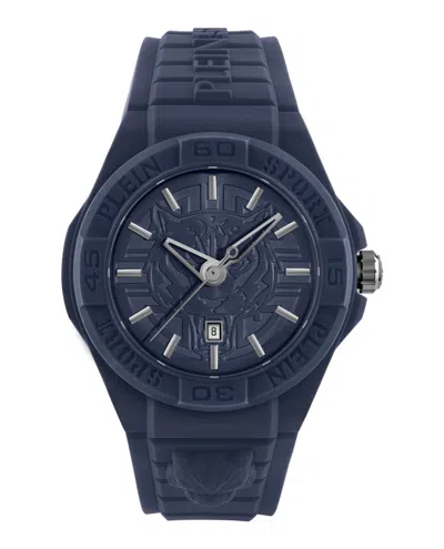 Plein Sport Men's New Fearless 3 Hand Date Quartz Blue Silicone Strap 46mm