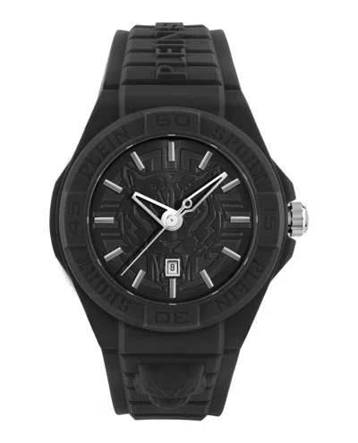 Plein Sport Men's New Fearless 3 Hand Date Quartz Black Silicone Strap 46mm