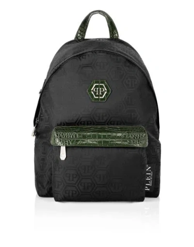 Plein Sport Nylon Backpack Monogram Men In Purple