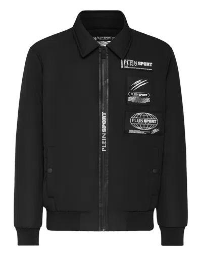 Plein Sport Logo-patch Matte-finish Bomber Jacket In Black