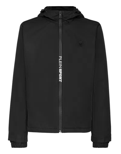 Plein Sport Zip-up Hooded Jacket In Black