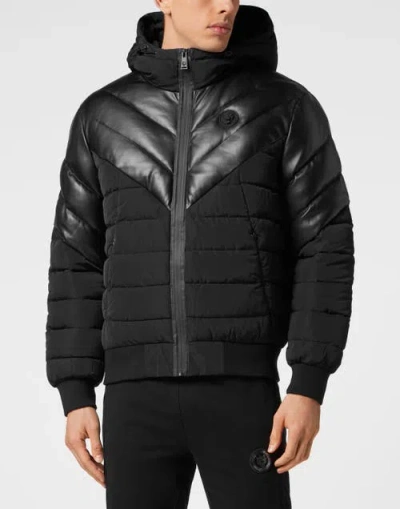 Plein Sport Nylon Puffer Jacket Men In Black