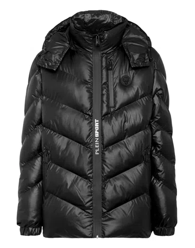 Plein Sport Tiger-embroidered Quilted Coat In Black