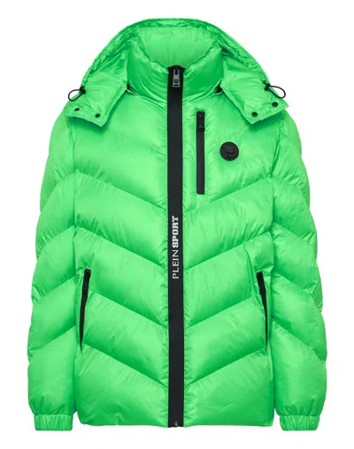 Plein Sport Nylon Puffer Jacket Tiger In Green