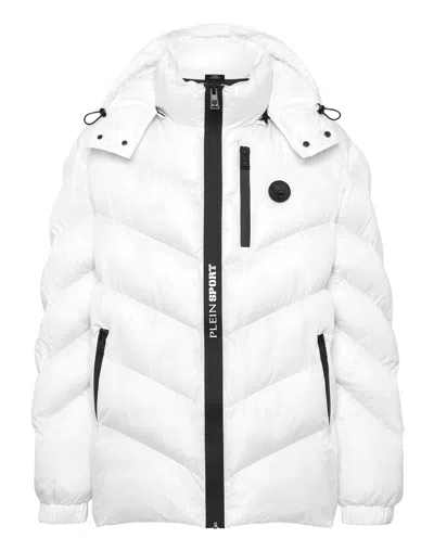 Plein Sport Nylon Puffer Jacket Tiger In White