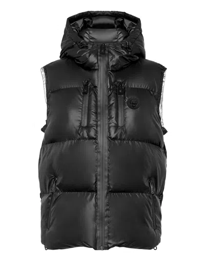 Plein Sport Logo-print Puffer Gilet In Black