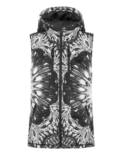 Plein Sport Nylon Puffer Vest Optical Flower In Animal Print