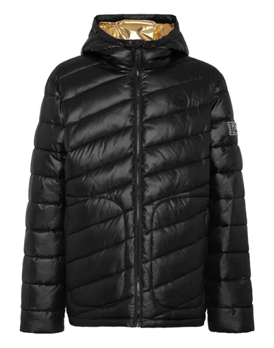 Plein Sport Nylon Puffered Jacket In Black
